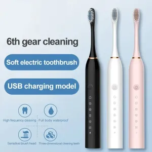Escova de Dentes Elétrica Ultrassônica para Adultos, Impermeável, Automático, Cabelo Macio, Modo de 6 Velocidades, Adulto Lim...