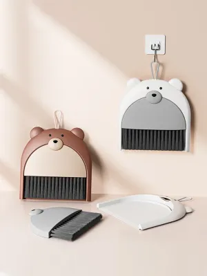 Pequena vassoura Dustpan Set, Mini pá de lixo dobrável, Cartoon Teddy Bear Household Desktop