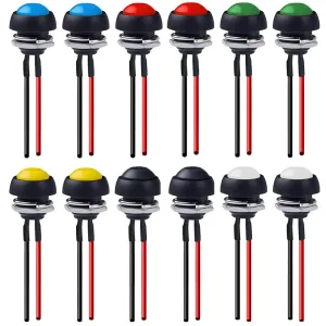 Interruptor de botão momentâneo, interruptor auto-reinicializador, impermeável com fios pré-soldados, PBS-33B-BK-X, 5PCs, 12m...