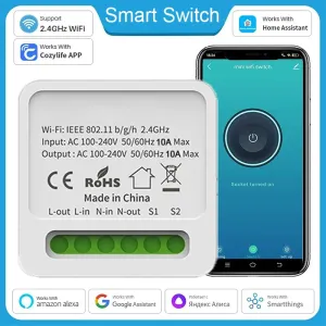 Interruptores de luz doméstica inteligente, módulo de comutação WiFi, controle de 2 vias, aplicativo Cozylife, trabalho com A...