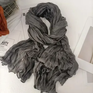 Lenço de linho de algodão de cor sólida retro outono inverno novo plissado verde retro fino longo tira xale masculino e femin...
