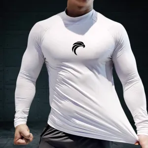 T-shirt de compressão manga comprida gola alta, camisa Running masculina, secagem rápida, roupa do exercício do esporte