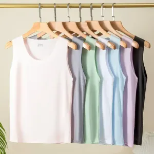 Camisola esportiva sem mangas, Tops de seda gelo, colete casual fitness, respirável sem costura, confortável, suave, verão