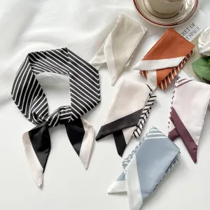 Cachecol de seda para mulheres, fitas de cabelo listrado, bandanas bandana, bolsa feminina, envoltório de pulso, lenço foular...
