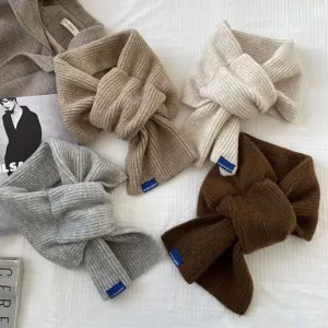 Xale curto de lã pescoço guarda para meninas, lenço cruz cor sólida, lenço engrossar
