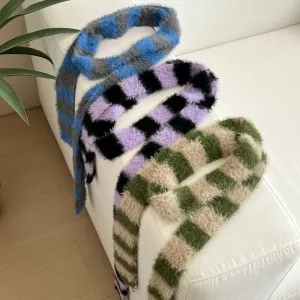 Lenço de pelúcia listrado feminino nicho design sentido spice girl decoração versátil versão coreana fino e estreito longo ca...