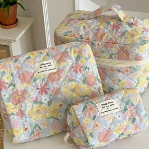 Bolsa acolchoada flor vintage para mulheres, maquiagem cosmética portátil, viagem Oraginzer, sacos de zíper, mini bolsa, atac...