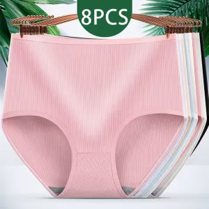8 pçs calcinha feminina menina plus size roupa interior cintura alta briefs respirável cor sólida macio lingerie feminina