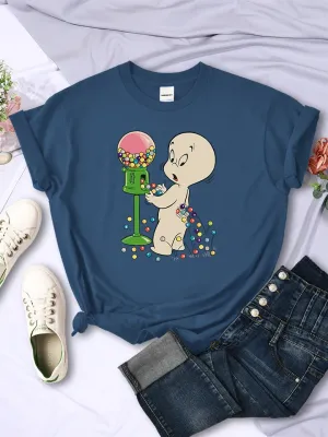O Menino Gosta De Bolas De Vidro Coloridas Mulheres de Manga Curta Criativo Street Tops Casual O-Neck Vestuário All-matemátic...