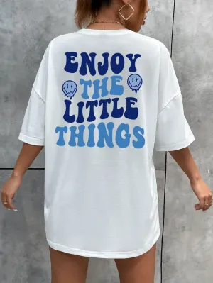 Aproveite as pequenas coisas slogan carta impressa camisetas femininas soltas roupas de grandes dimensões personalidade rua c...