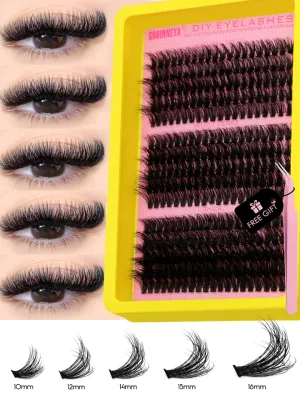 GROINNEYA Fluffy Individual Cluster Lashes Kit, Volume Mixed Tray, Faux Mink Cílios, Extensão dos Cílios, Maquiagem