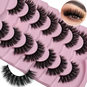 Volume Falso Cílios Fofos, cílios Wispy, D Curl Strip, Olho grosso olhar como extensão, 6D, 7 pares