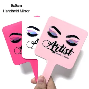 Espelho de Maquiagem Portátil Portátil com Design, Extensão Lash, Acessórios Do Salão, Rosa, 9x9cm, Presentes Do Artista