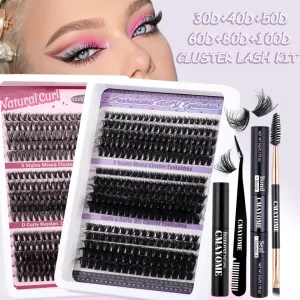 Extensões de cílios postiços DIY, clusters de cílios individuais, cílios naturais, D Curl, Bond e removedor, 30-100D, 9-14mm,...