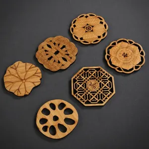 Isolamento térmico Tapete De Copo De Bambu, Carving Cup Holder, Pot Mat para Kungfu Tea Acessórios, porta-copos, mesa Placema...