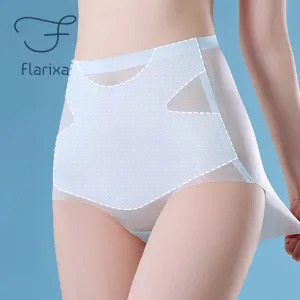 Cuecas de cintura alta sem costura Flarixa para mulheres, modeladoras de seda gelo, calcinha ultra fina, controle barriga, ro...