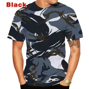 Camuflagem 3D masculina estampada camiseta, camiseta personalizada, solta, macia, confortável, respirável, top de verão