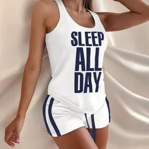 Tops de colete sem mangas com estampa e calças shorts para mulheres, shorts de pescoço redondo, renda acima, cintura alta, co...