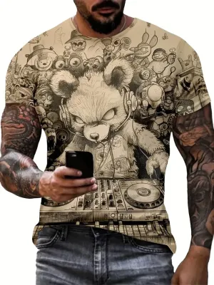 Engraçado masculino t camisa verão casual manga curta padrão animal impressão tripulação pescoço pulôver moda masculina camis...